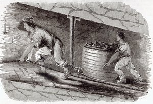 Vrouwelijke mijnwerker in een kolenmijn in Little Bolton, 1842 door English School